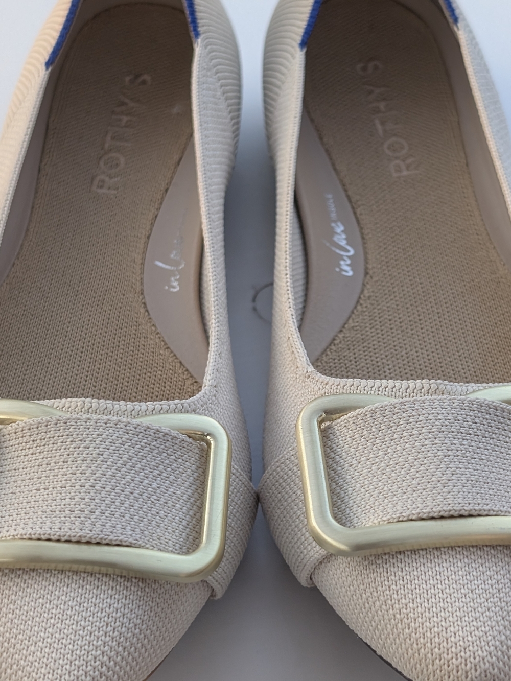 Rothy's Cream Ballet Flats with Gold Buckle Accent